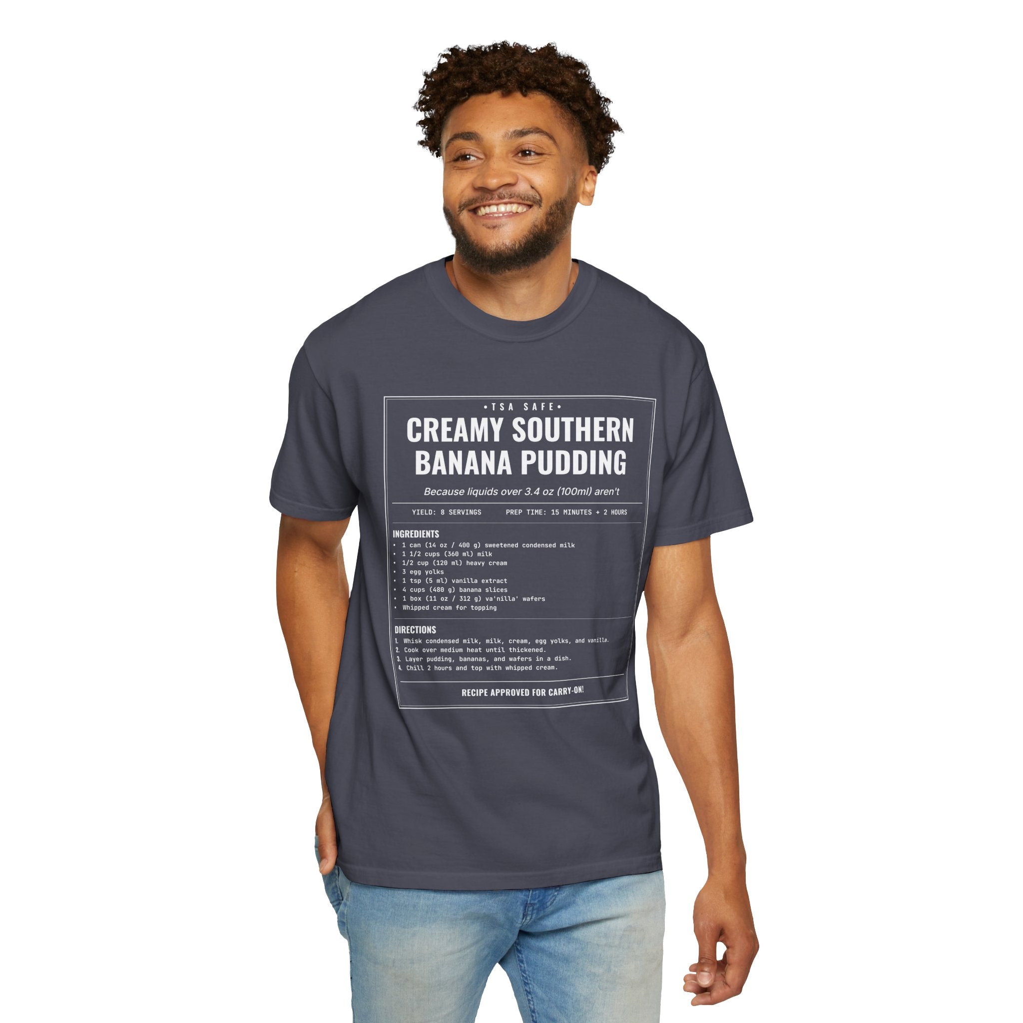 Creamy Southern Banana Pudding | Vintage Recipe Card T-Shirt — White Ink
