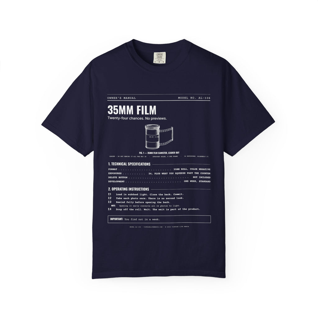 35mm Film Spec Sheet Shirt | Analog Life Vintage Tee in True Navy