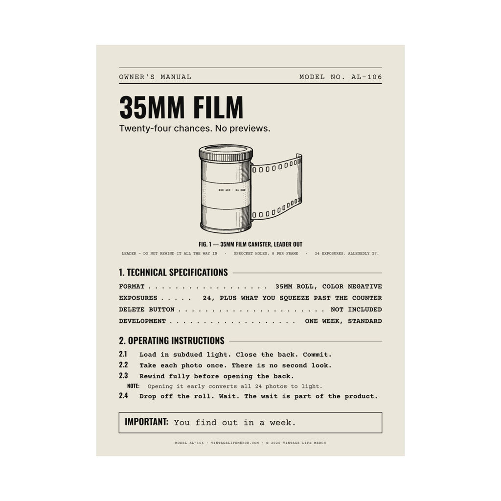35mm Film Owner's Manual Poster | Retro Analog Life Wall Art