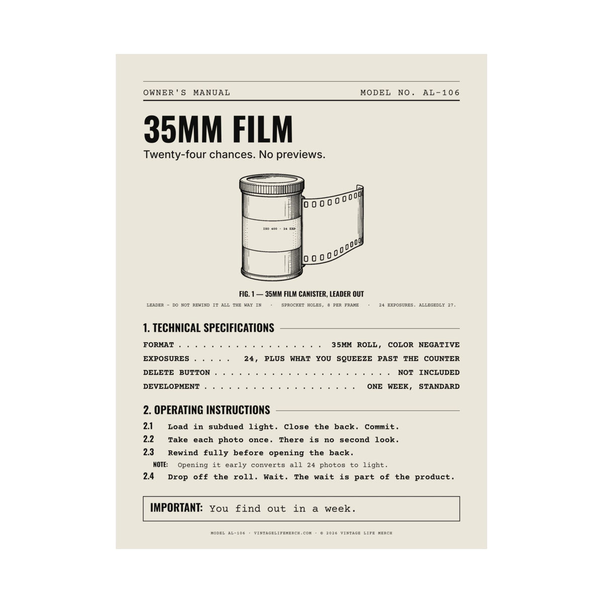 35mm Film Owner's Manual Poster | Retro Analog Life Wall Art