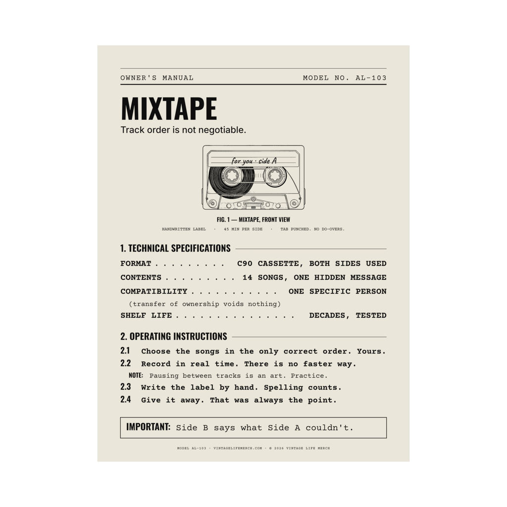 Mixtape Owner's Manual Poster | Retro Analog Life Wall Art