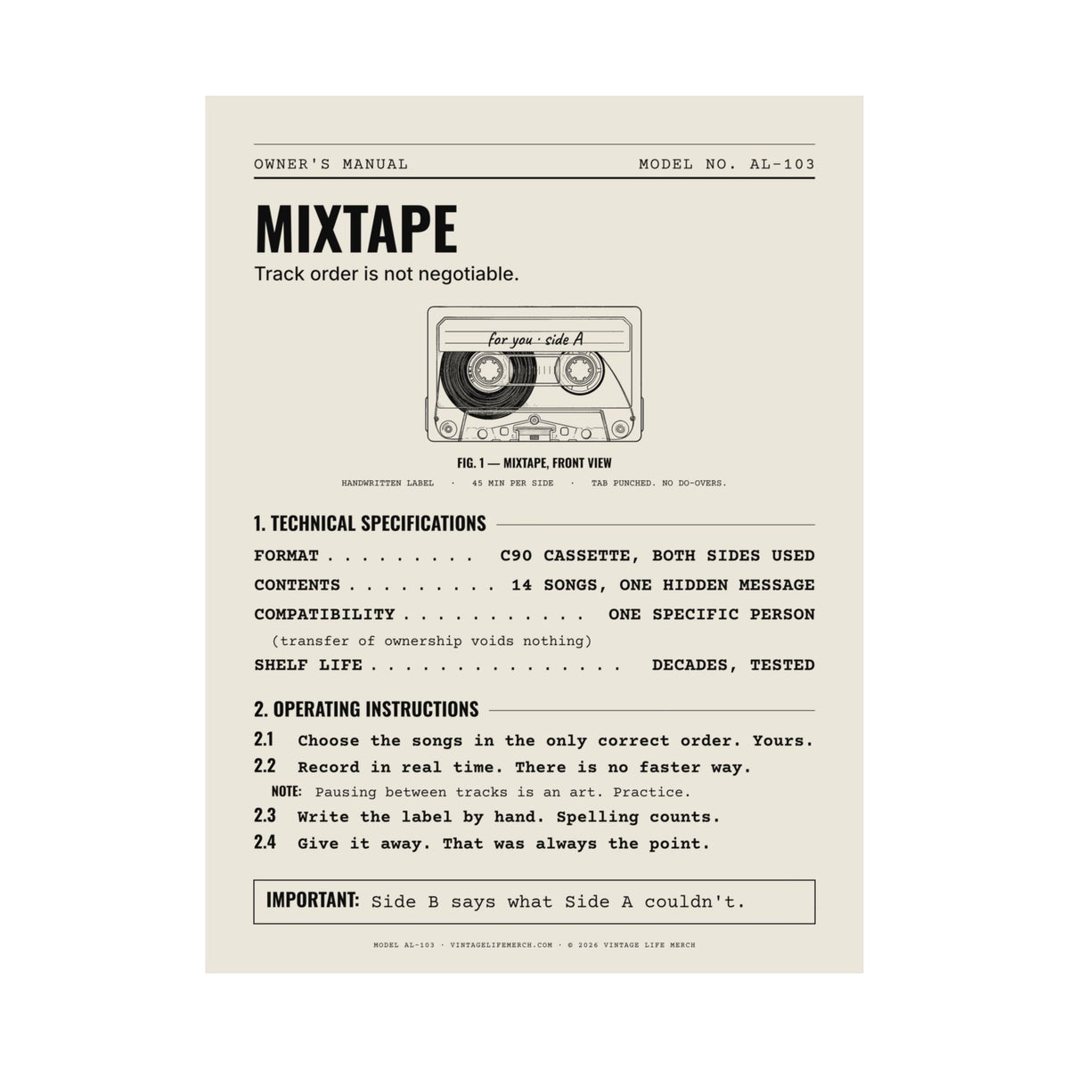 Mixtape Owner's Manual Poster | Retro Analog Life Wall Art