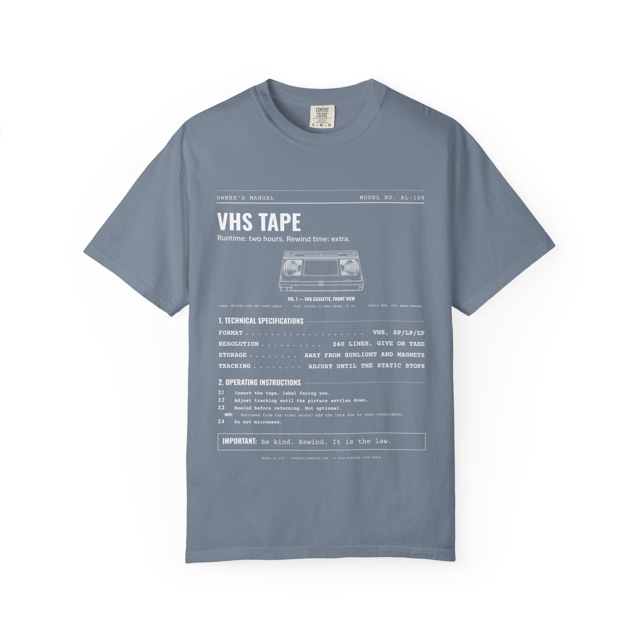 VHS Tape Spec Sheet Shirt | Analog Life Vintage Tee in Blue Jean