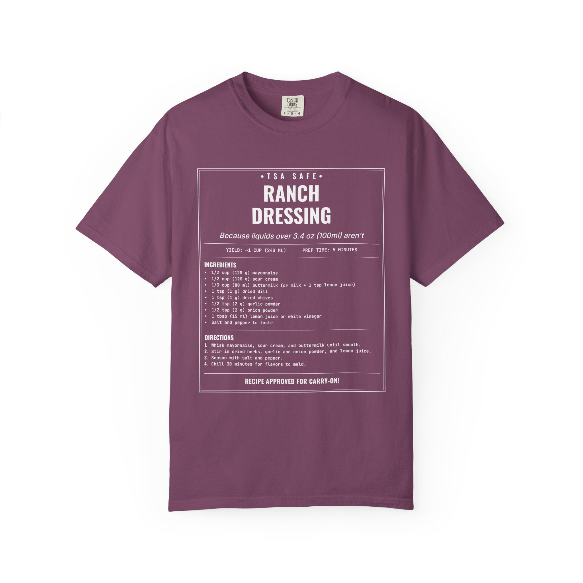 TSA-Safe Ranch Dressing | Vintage Recipe Card T-Shirt — White Ink