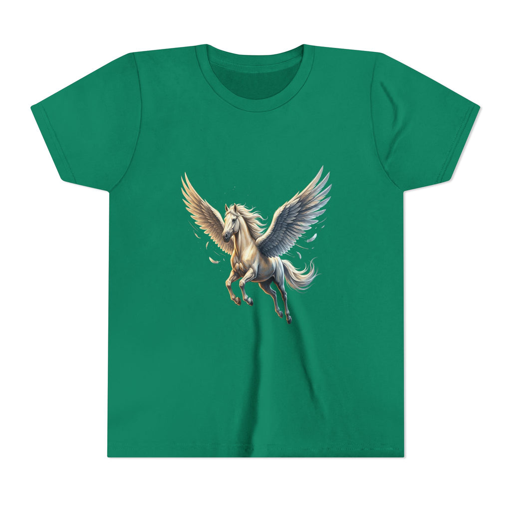 Majestic Pegasus Illustration Youth Tee | Flying Horse Graphic Tee in Kelly