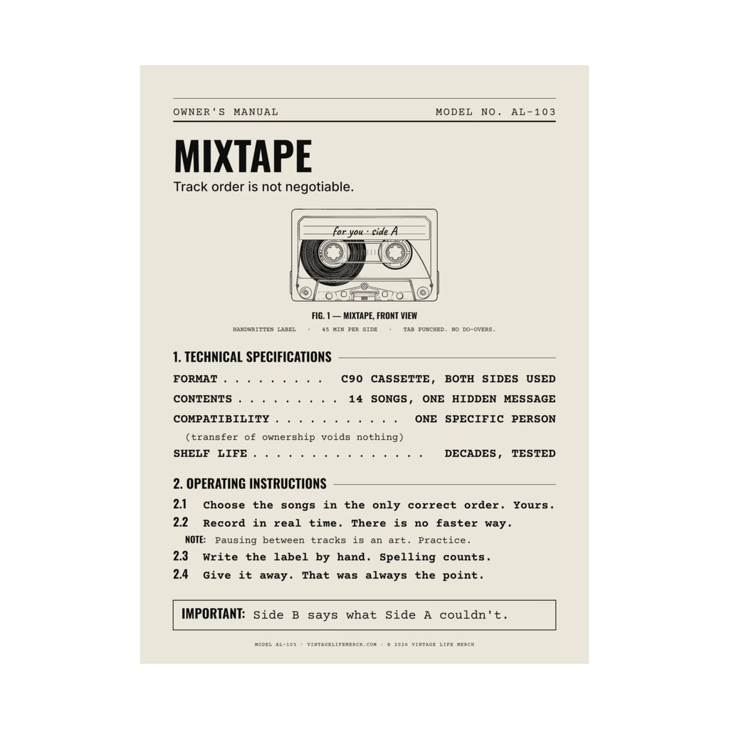 Mixtape Owner's Manual Poster | Retro Analog Life Wall Art