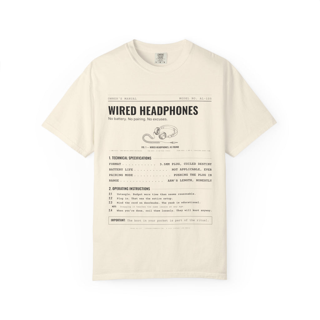 Wired Headphones Spec Sheet Shirt | Analog Life Vintage Tee in Ivory