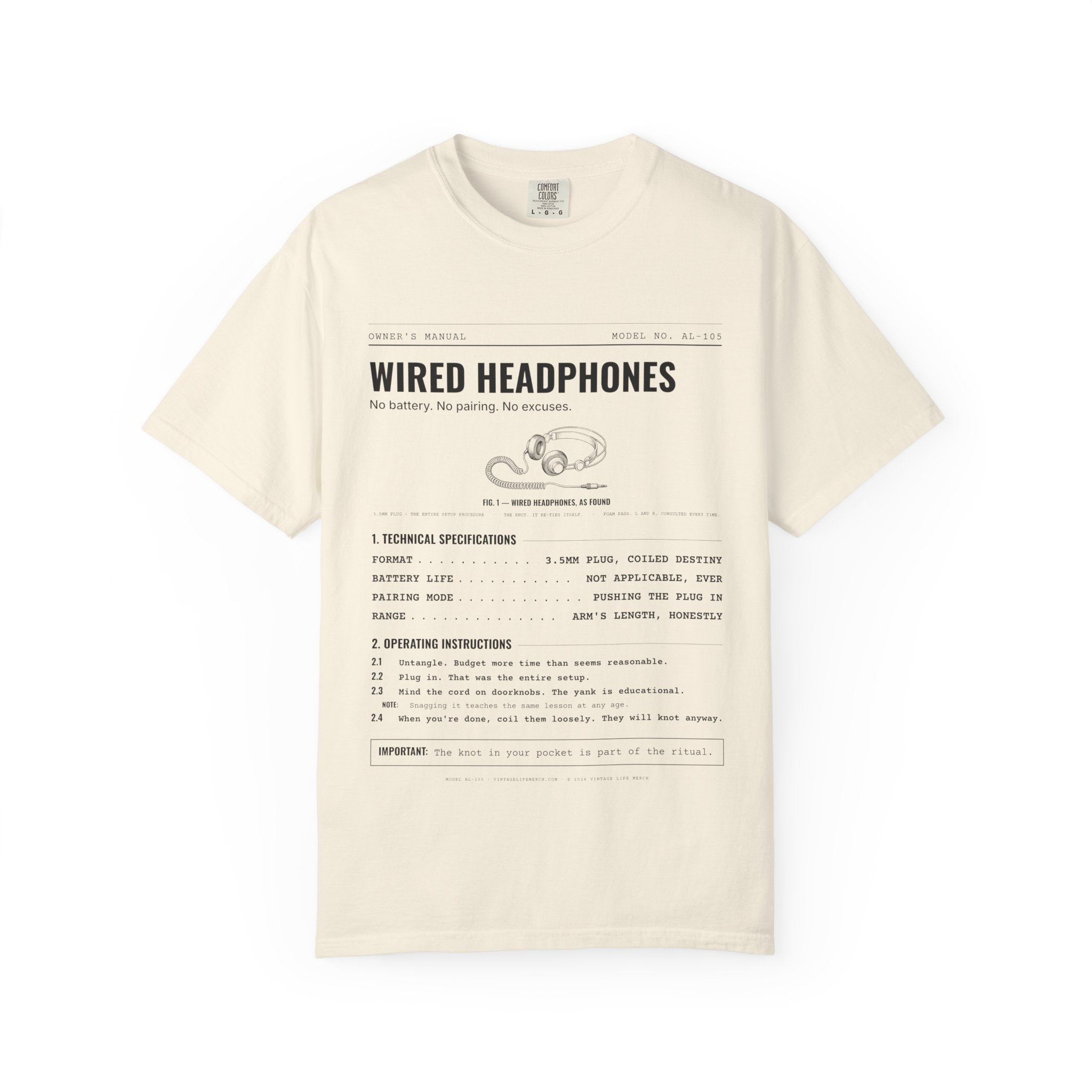 Wired Headphones Spec Sheet Shirt | Analog Life Vintage Tee in Ivory