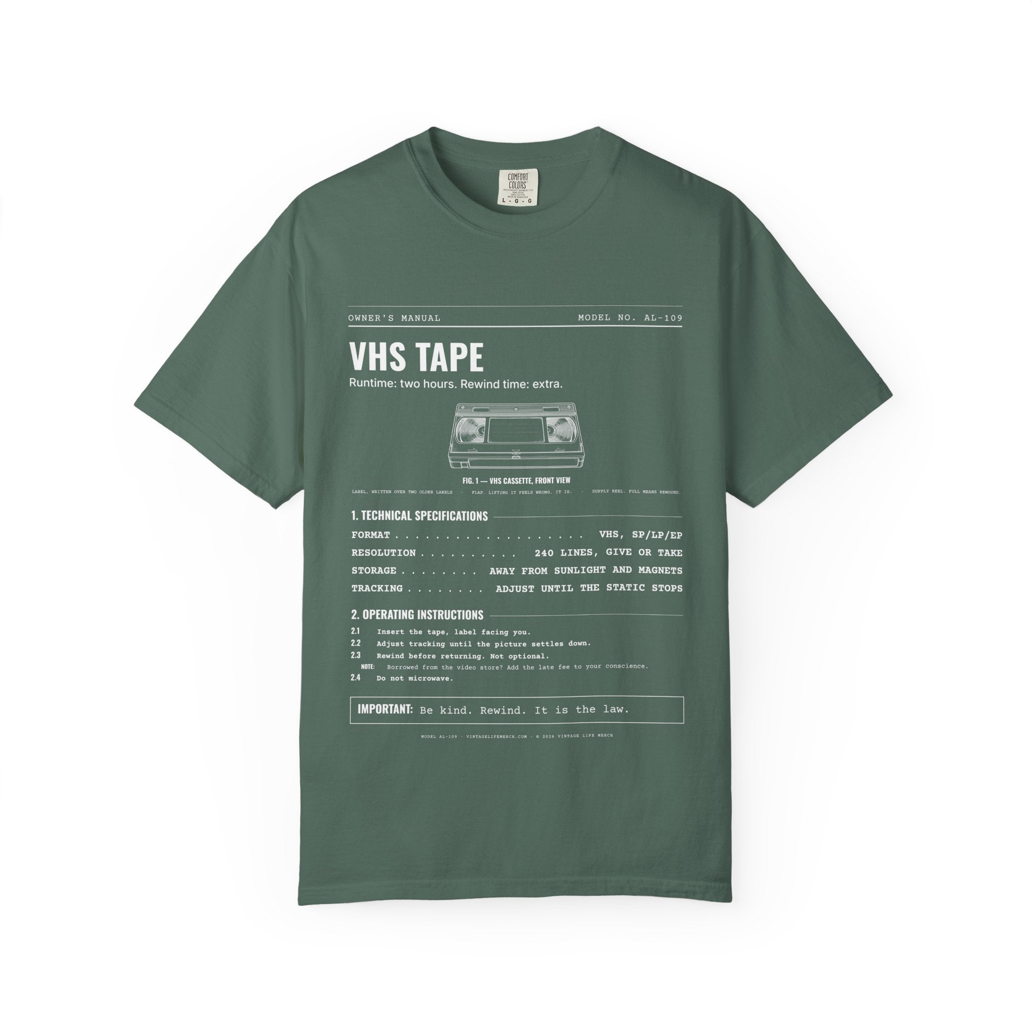 VHS Tape Spec Sheet Shirt | Analog Life Vintage Tee in Blue Spruce