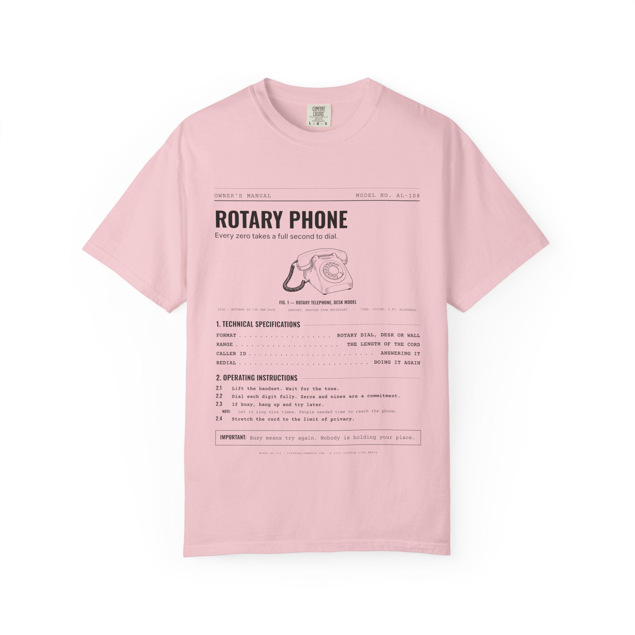 Rotary Phone Spec Sheet Shirt | Analog Life Vintage Tee in Blossom