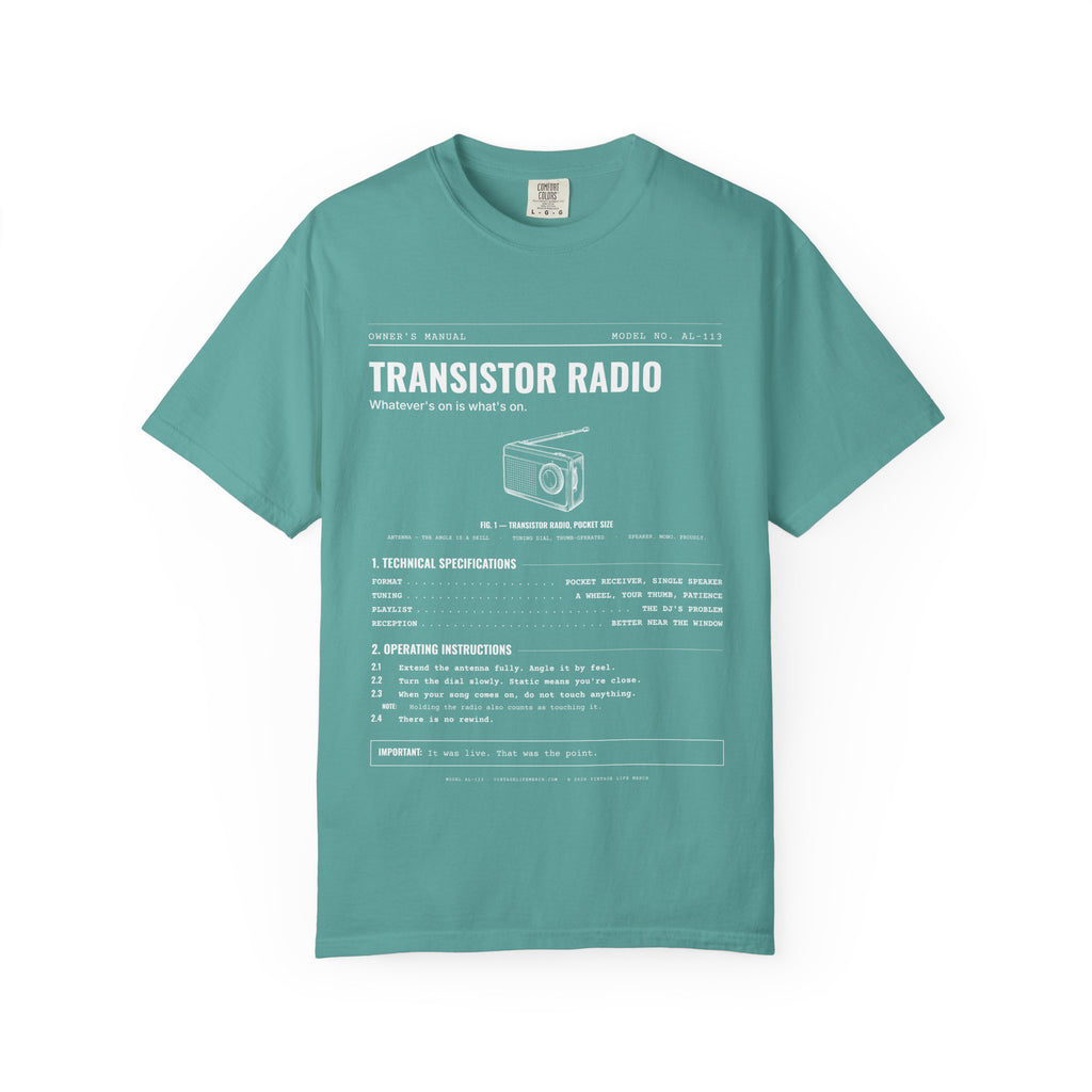 Transistor Radio Spec Sheet Shirt | Analog Life Vintage Tee in Seafoam