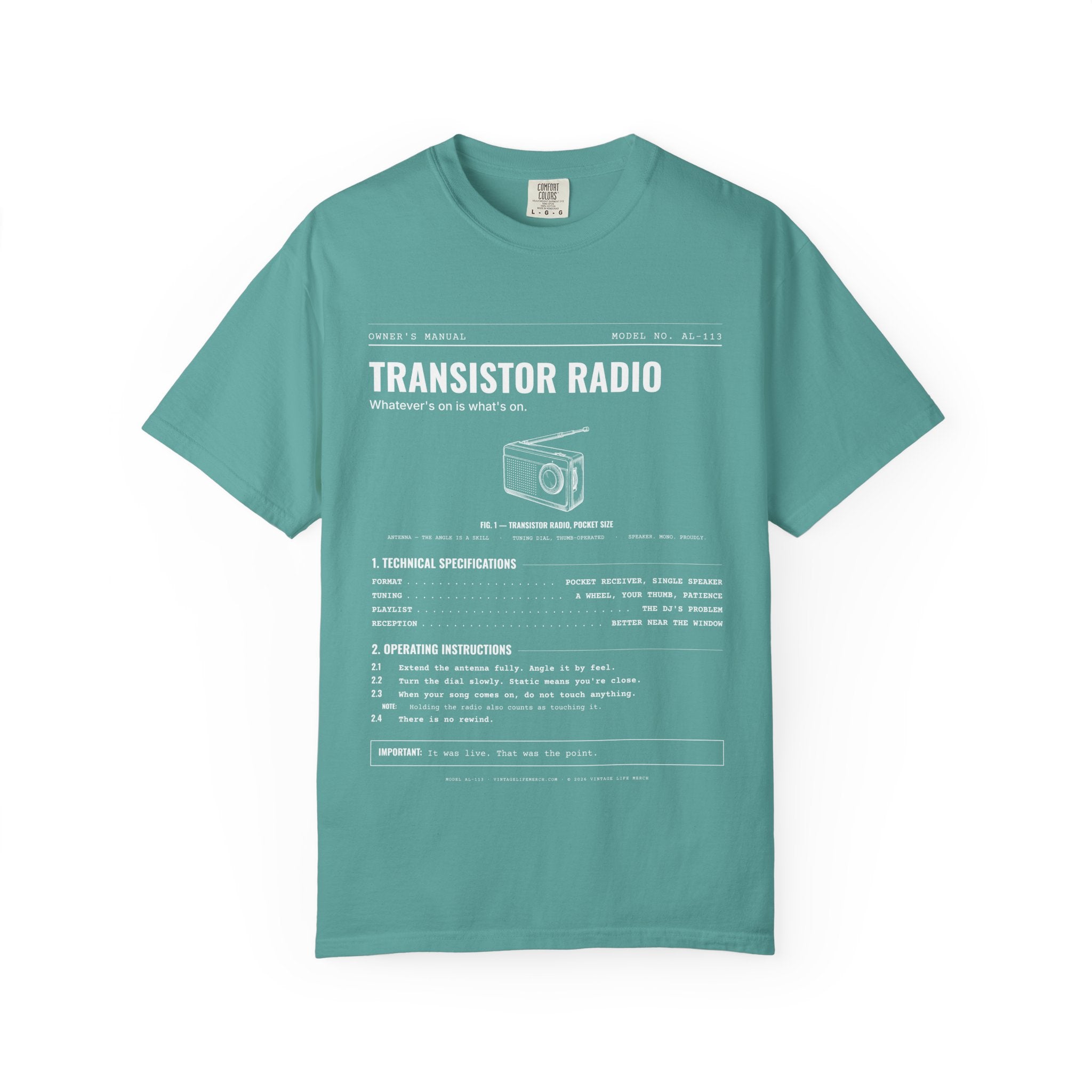 Transistor Radio Spec Sheet Shirt | Analog Life Vintage Tee in Seafoam