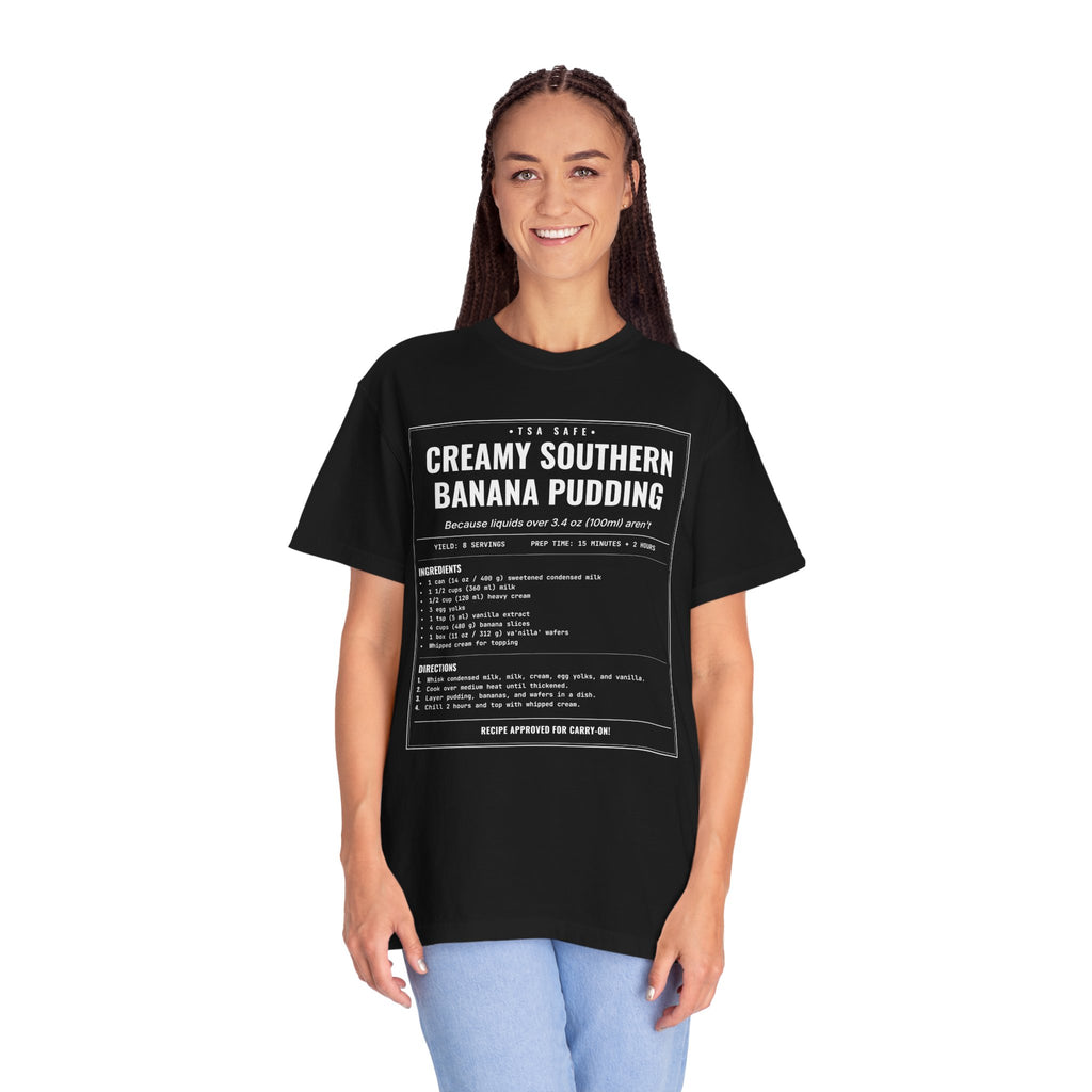 Creamy Southern Banana Pudding | Vintage Recipe Card T-Shirt — White Ink