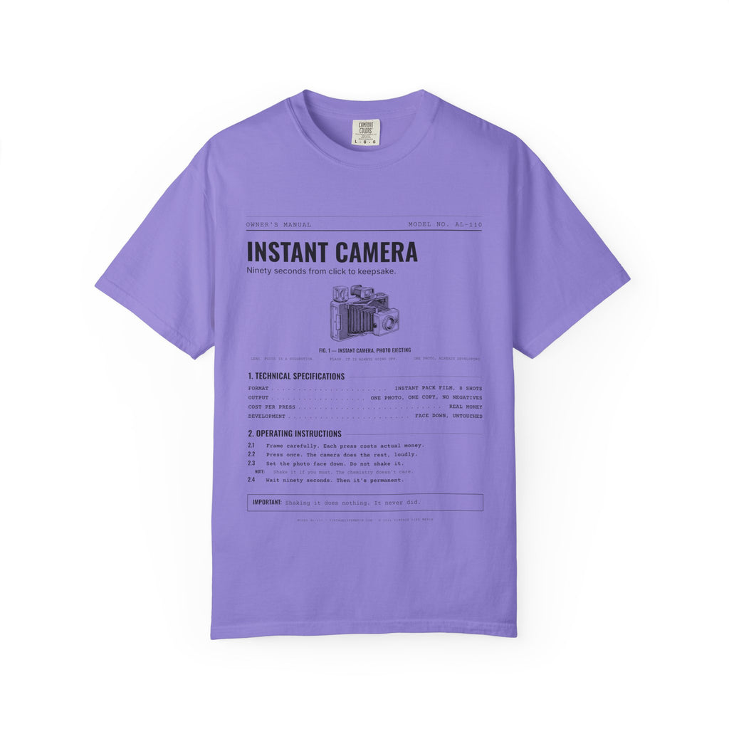Instant Camera Spec Sheet Shirt | Analog Life Vintage Tee in Violet