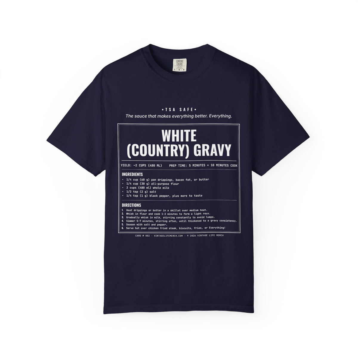 White Country Gravy Recipe Shirt | Southern Vintage Tee in True Navy
