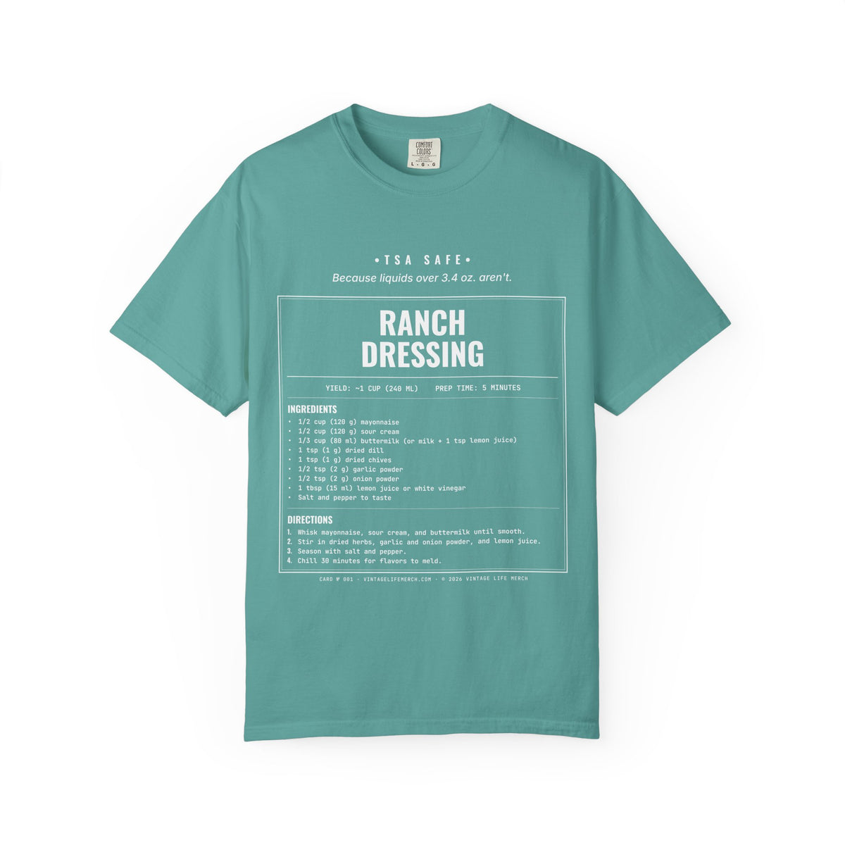 Ranch Dressing Recipe Shirt | TSA Safe Vintage Tee in Seafoam