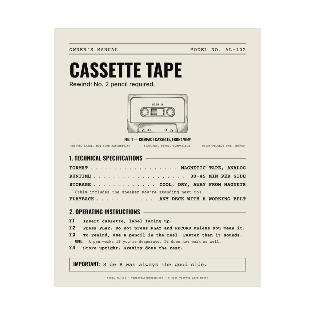 Cassette Tape Owner's Manual Poster | Retro Analog Life Wall Art