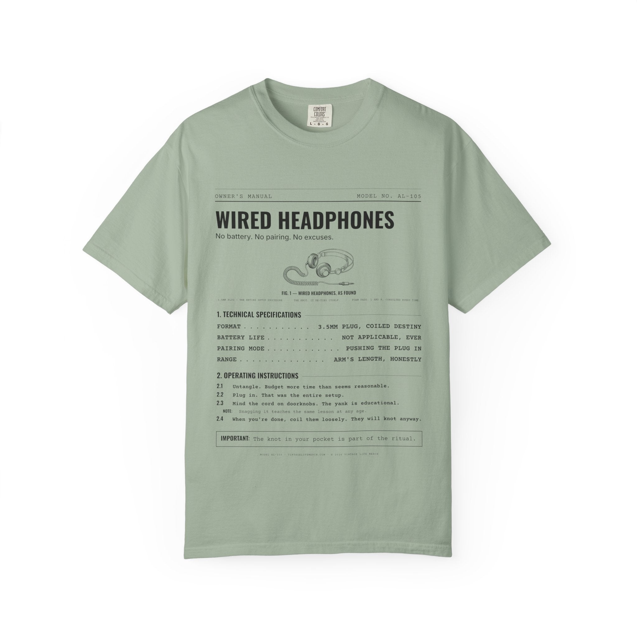 Wired Headphones Spec Sheet Shirt | Analog Life Vintage Tee in Bay
