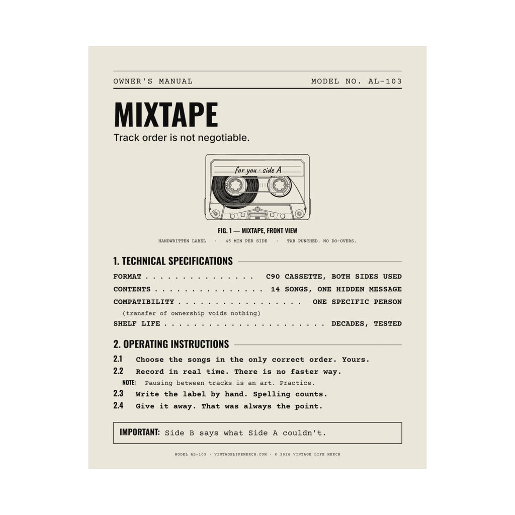 Mixtape Owner's Manual Poster | Retro Analog Life Wall Art