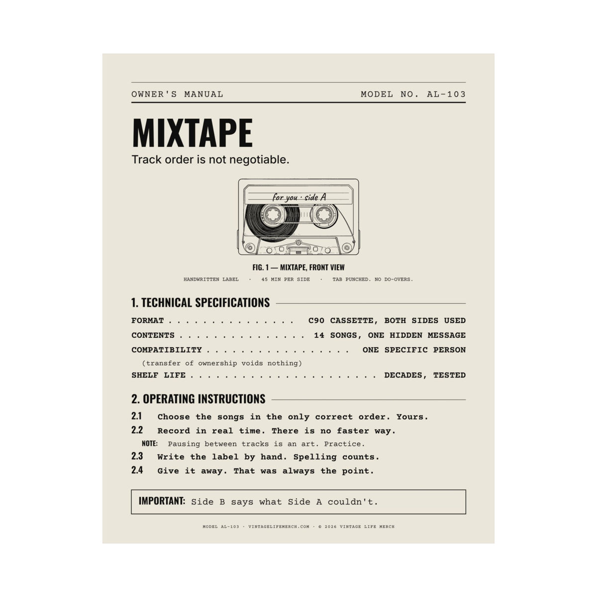 Mixtape Owner's Manual Poster | Retro Analog Life Wall Art