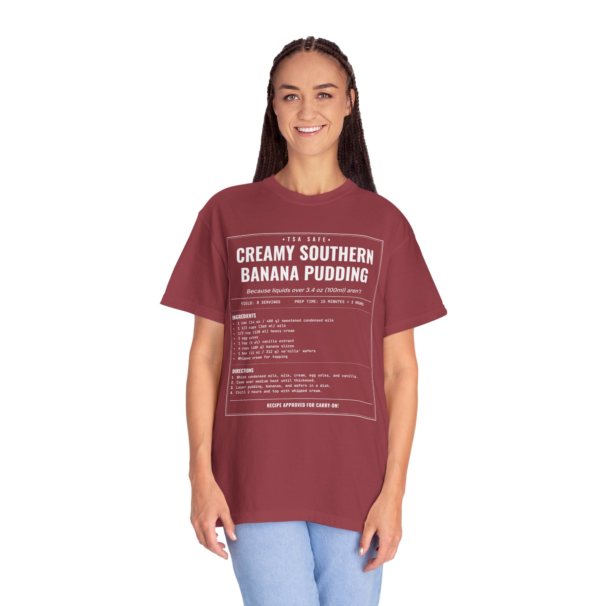 Creamy Southern Banana Pudding | Vintage Recipe Card T-Shirt — White Ink