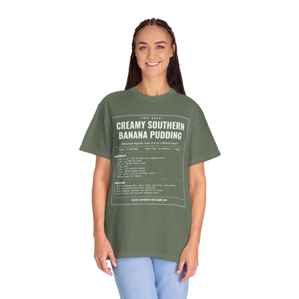 Creamy Southern Banana Pudding | Vintage Recipe Card T-Shirt — White Ink