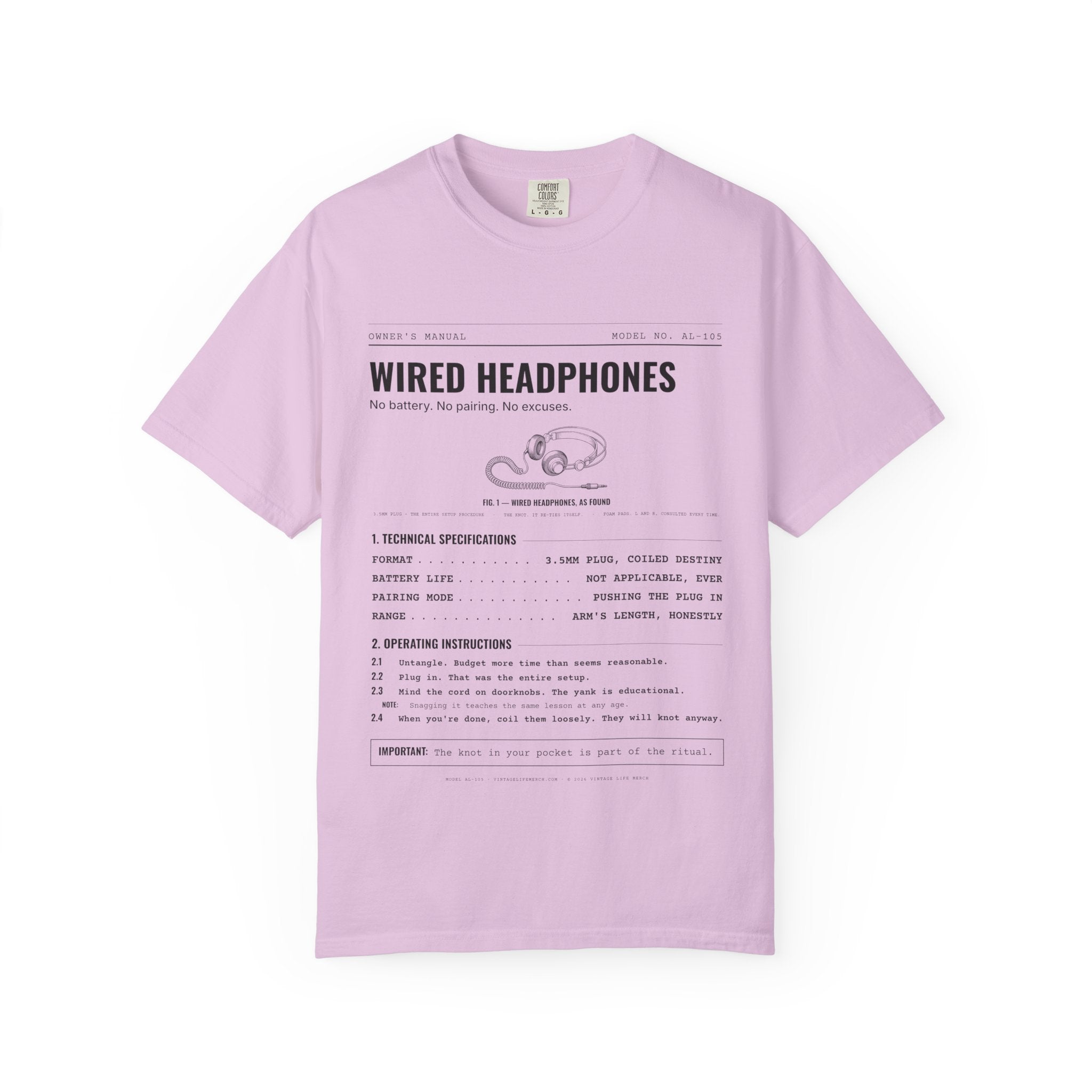 Wired Headphones Spec Sheet Shirt | Analog Life Vintage Tee in Orchid