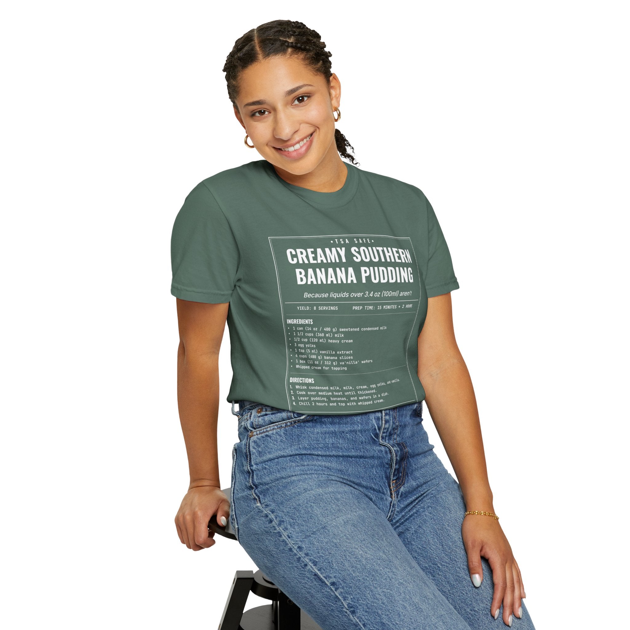 Creamy Southern Banana Pudding | Vintage Recipe Card T-Shirt — White Ink