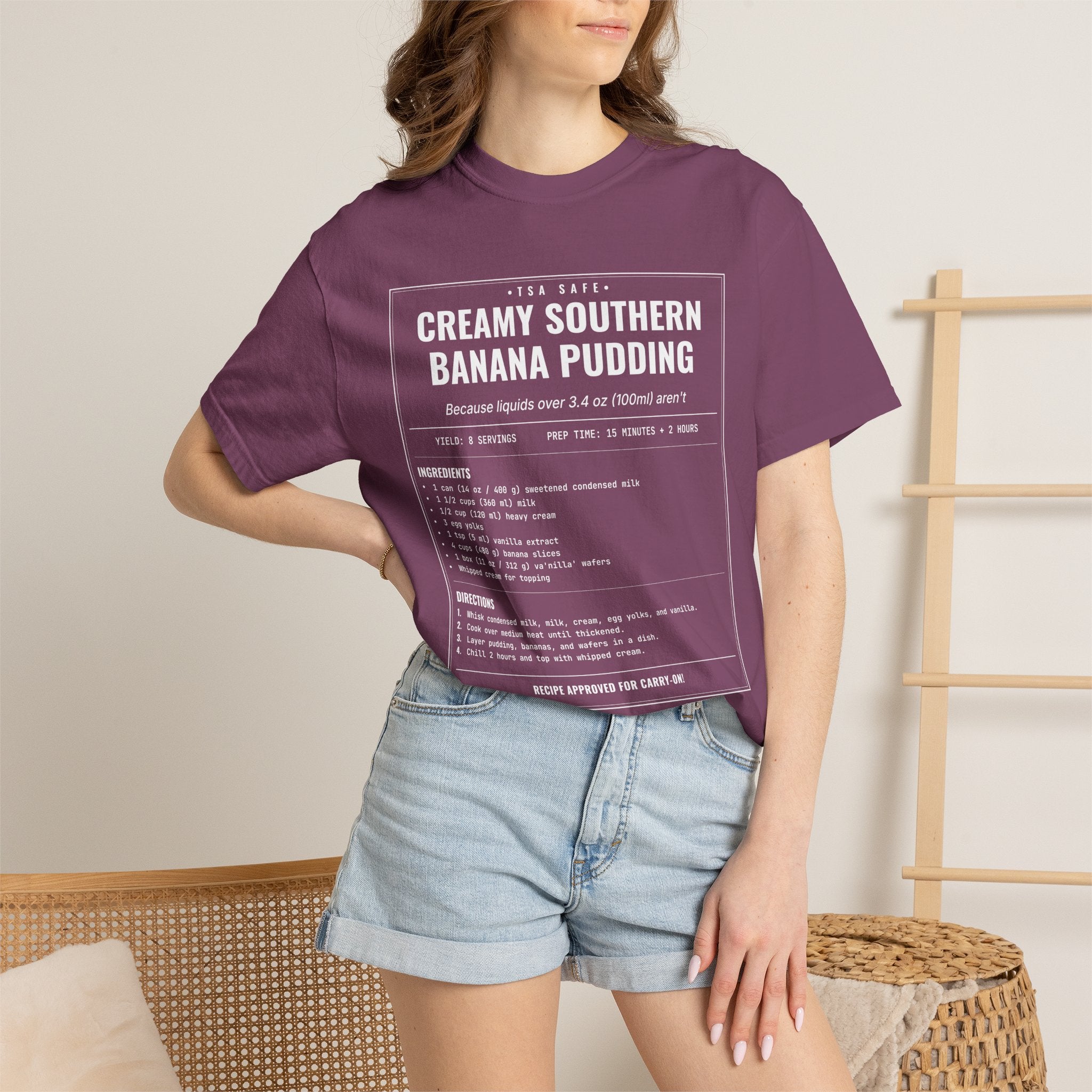 Creamy Southern Banana Pudding | Vintage Recipe Card T-Shirt — White Ink