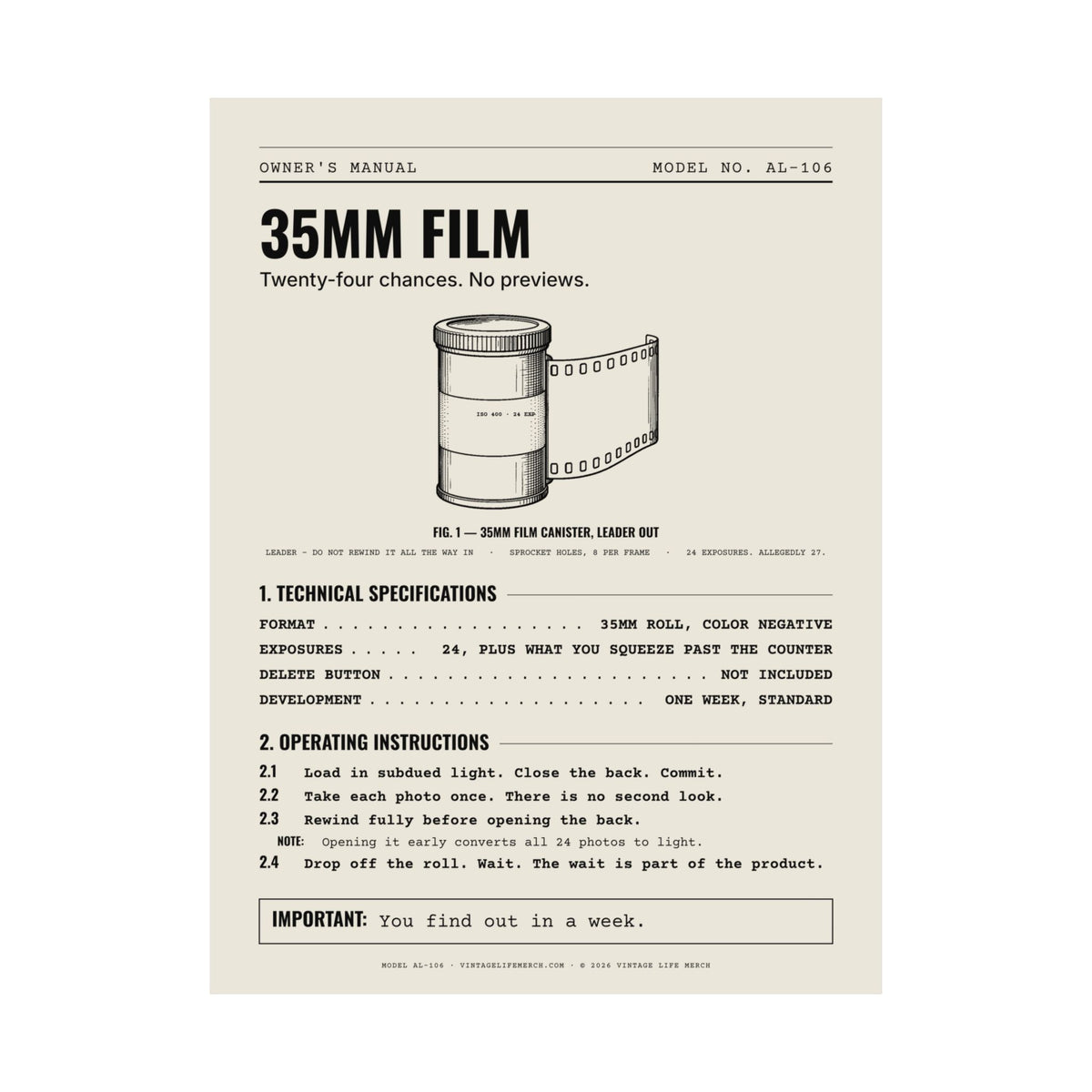 35mm Film Owner's Manual Poster | Retro Analog Life Wall Art