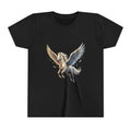 Majestic Pegasus Illustration Youth Tee | Flying Horse Graphic Tee in Black