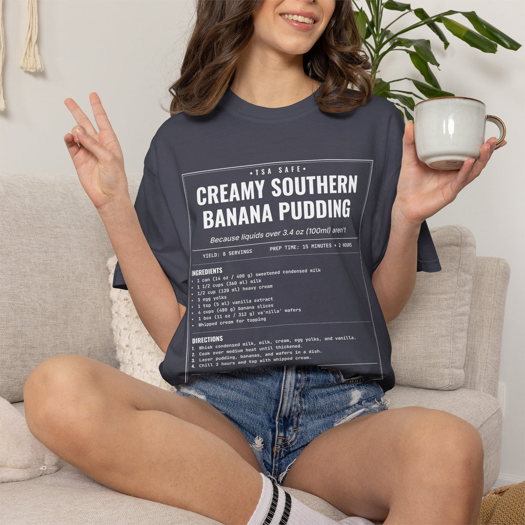 Creamy Southern Banana Pudding | Vintage Recipe Card T-Shirt — White Ink