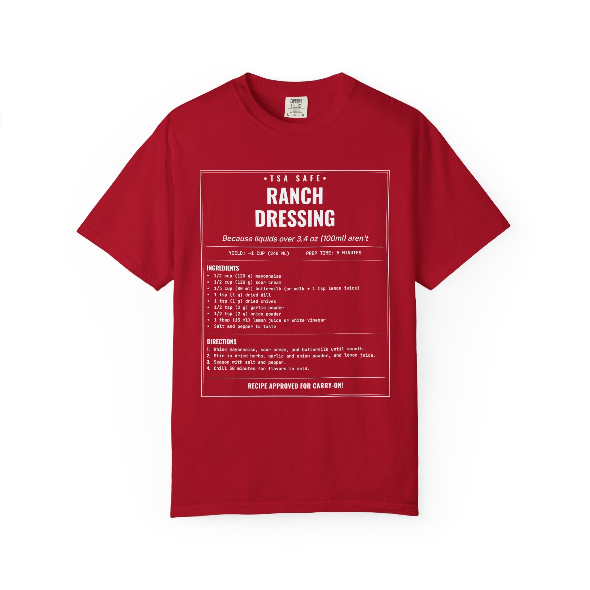 TSA-Safe Ranch Dressing | Vintage Recipe Card T-Shirt — White Ink