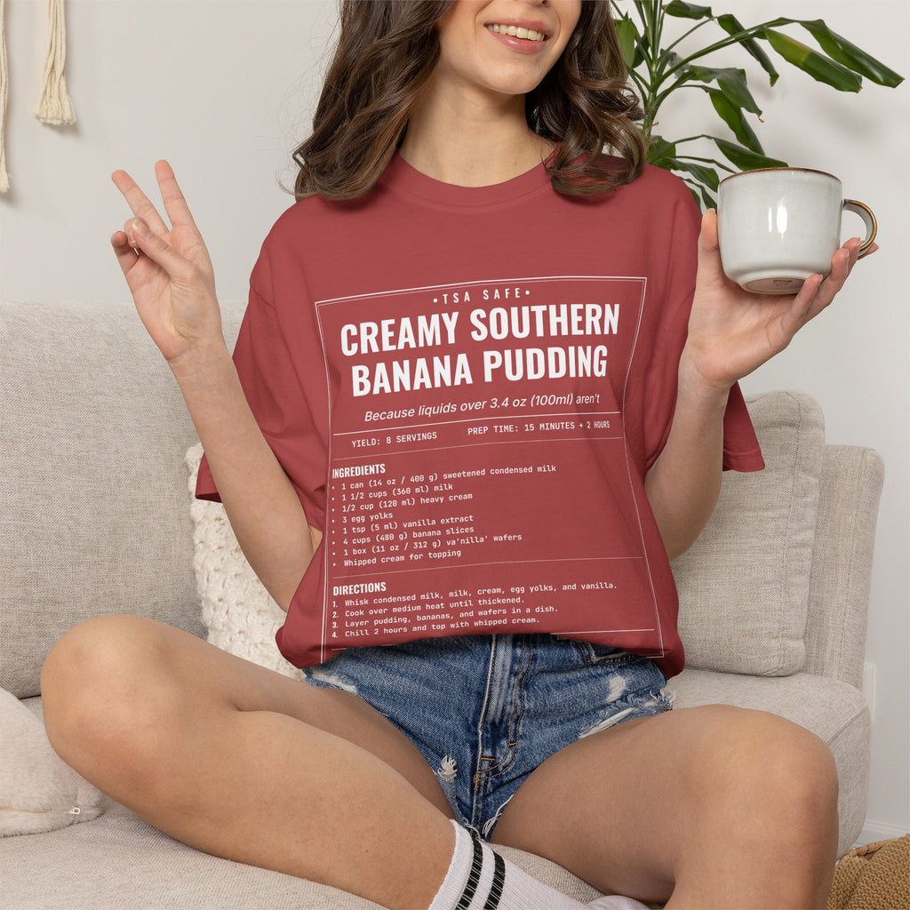 Creamy Southern Banana Pudding | Vintage Recipe Card T-Shirt — White Ink