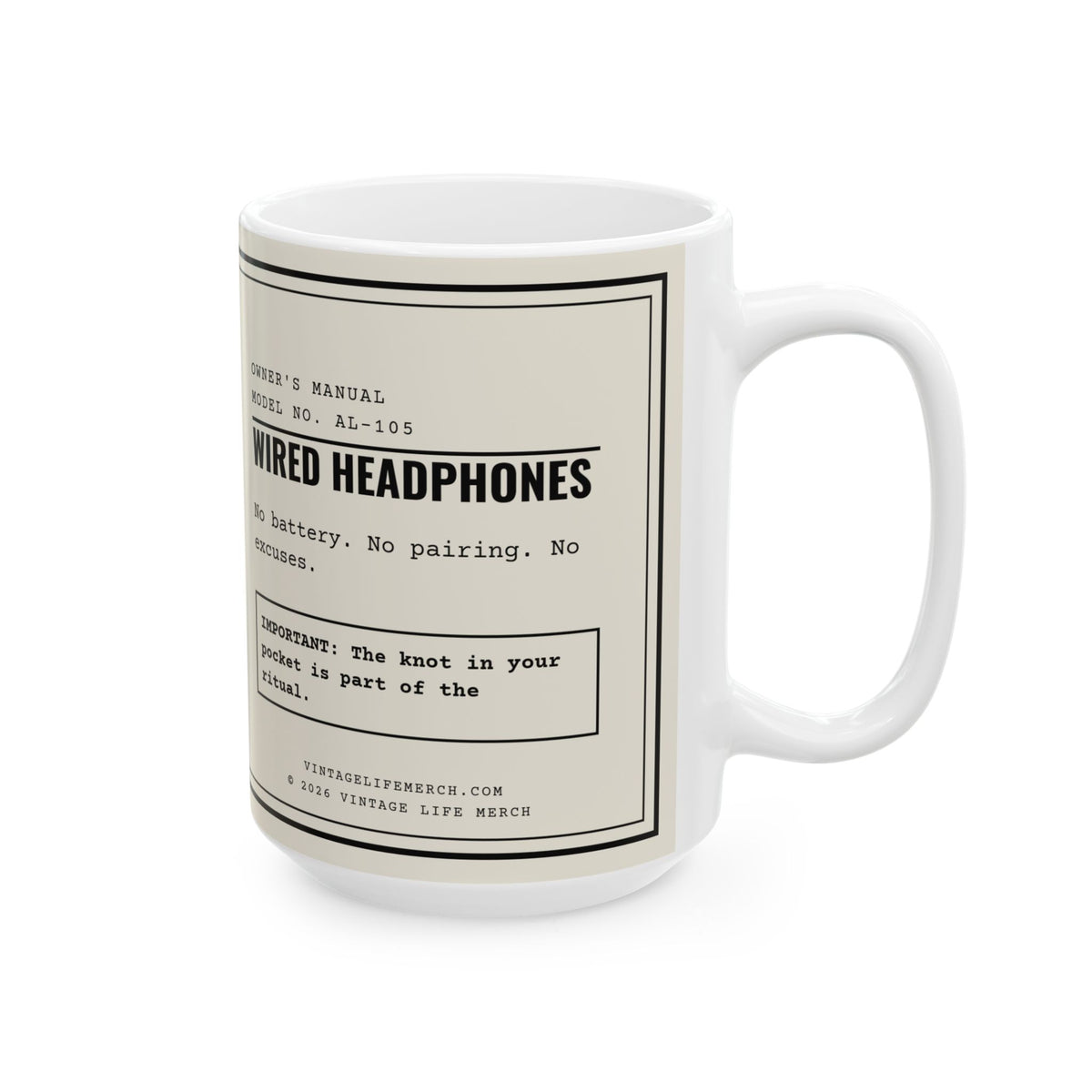 Wired Headphones Owner's Manual Mug | Retro Analog Life Coffee Mug