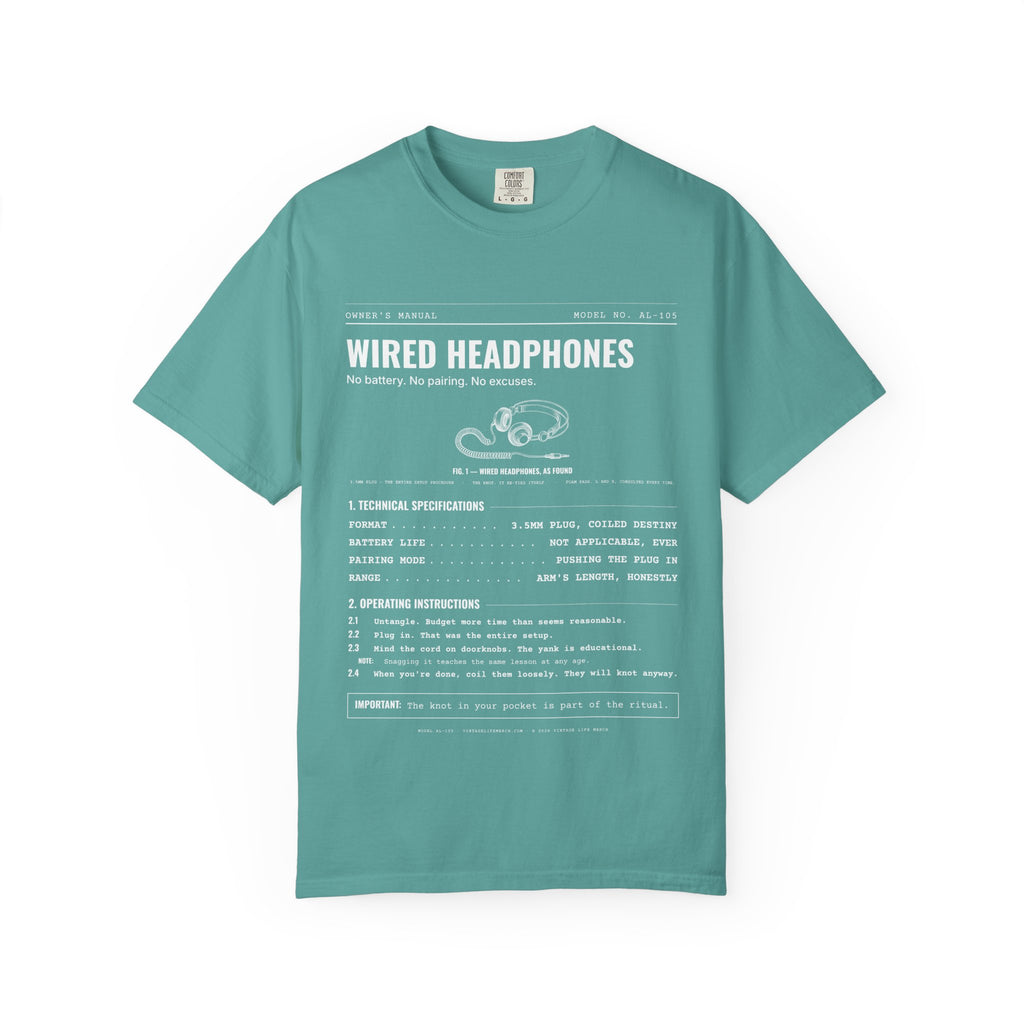 Wired Headphones Spec Sheet Shirt | Analog Life Vintage Tee in Seafoam