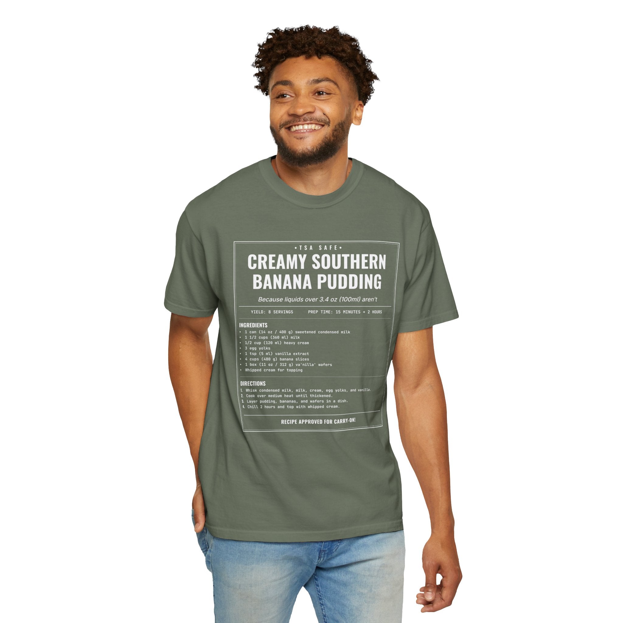 Creamy Southern Banana Pudding | Vintage Recipe Card T-Shirt — White Ink
