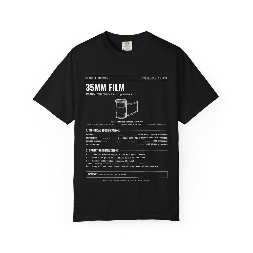 35mm Film Spec Sheet Shirt | Analog Life Vintage Tee in Black