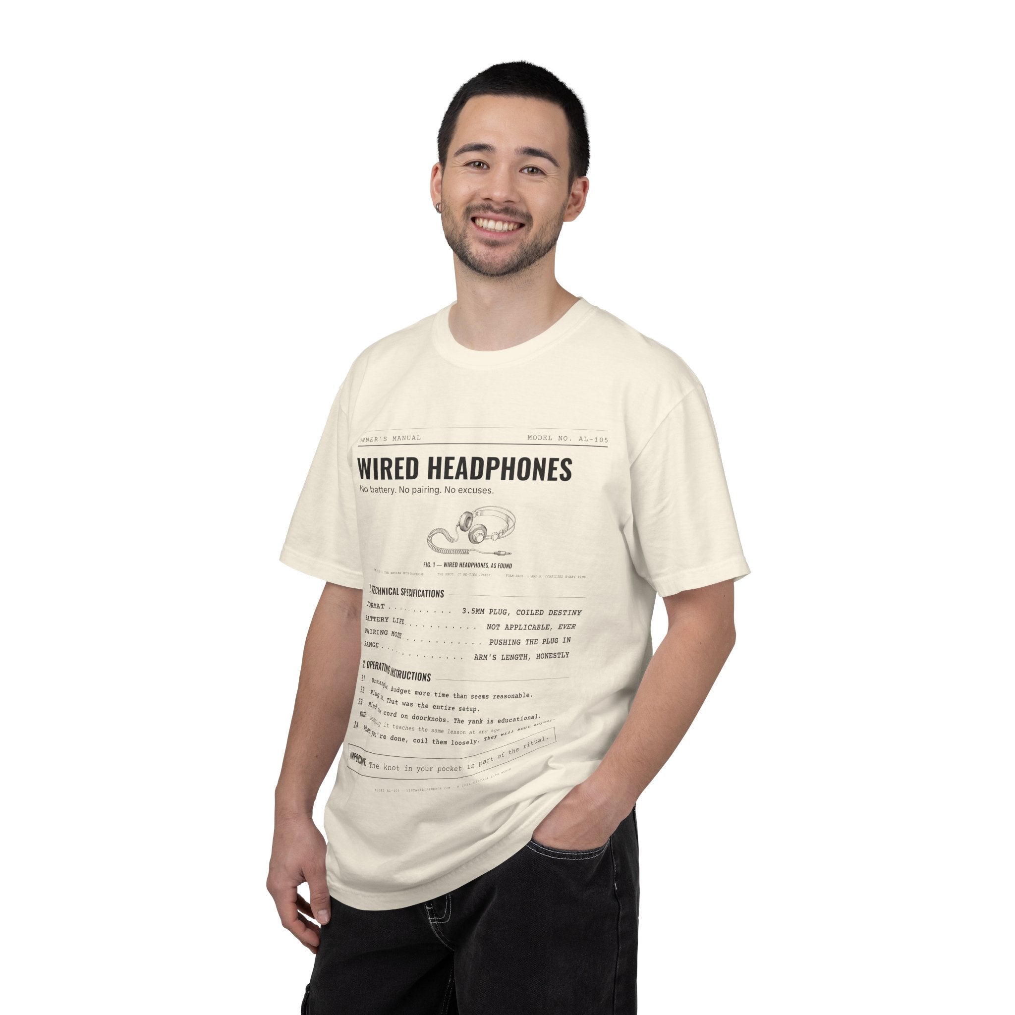Wired Headphones Spec Sheet Shirt | Analog Life Vintage Tee