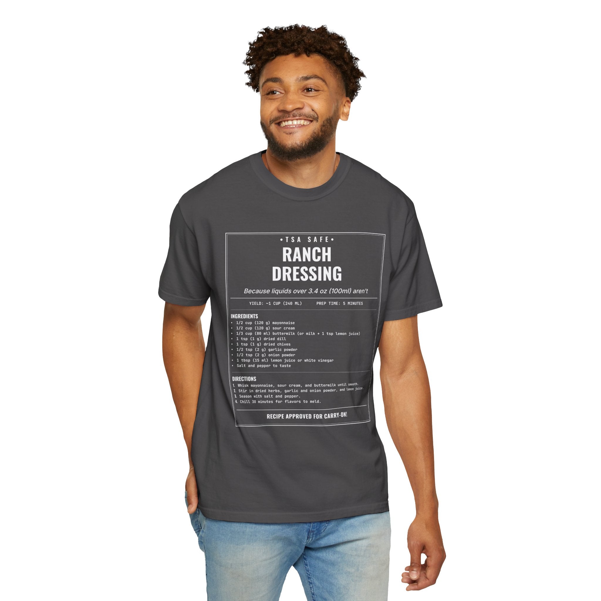 TSA-Safe Ranch Dressing | Vintage Recipe Card T-Shirt — White Ink