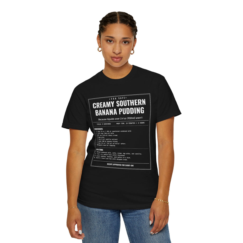 Creamy Southern Banana Pudding | Vintage Recipe Card T-Shirt — White Ink