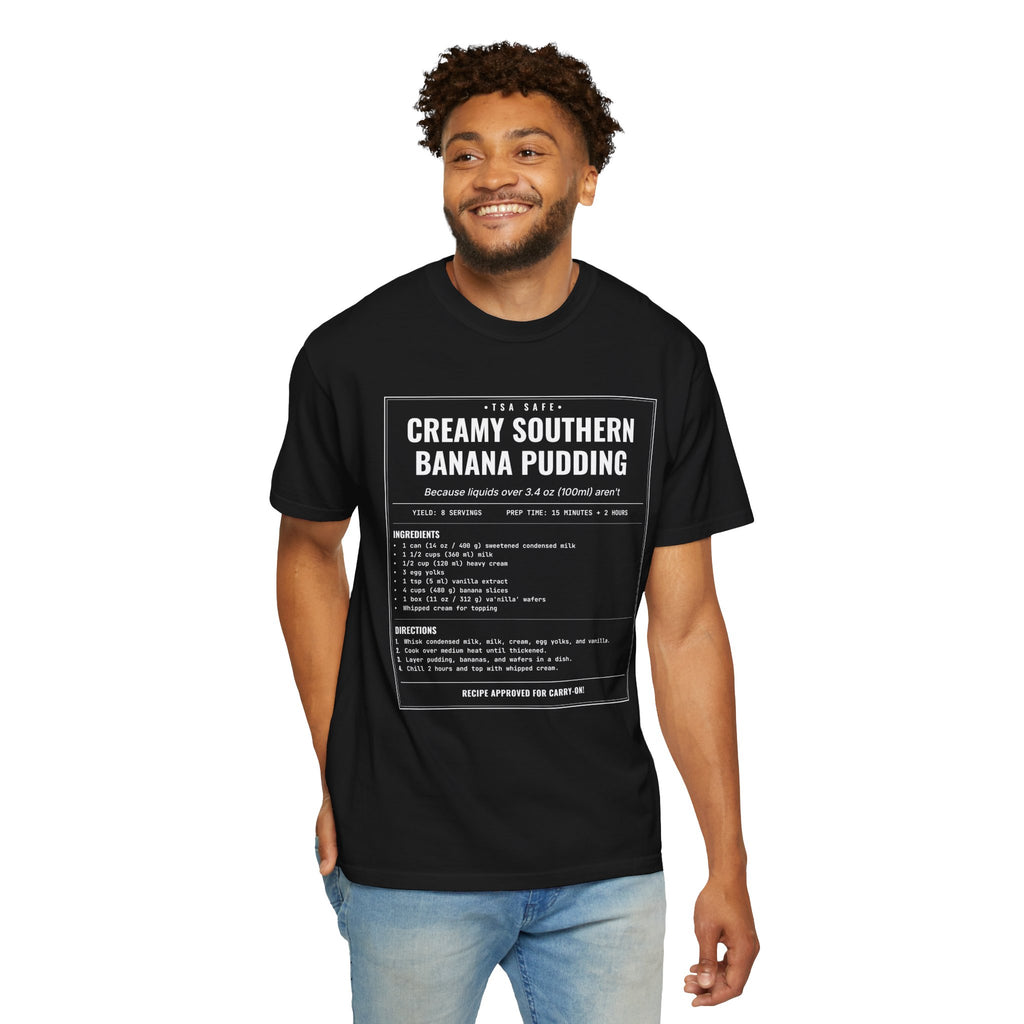 Creamy Southern Banana Pudding | Vintage Recipe Card T-Shirt — White Ink