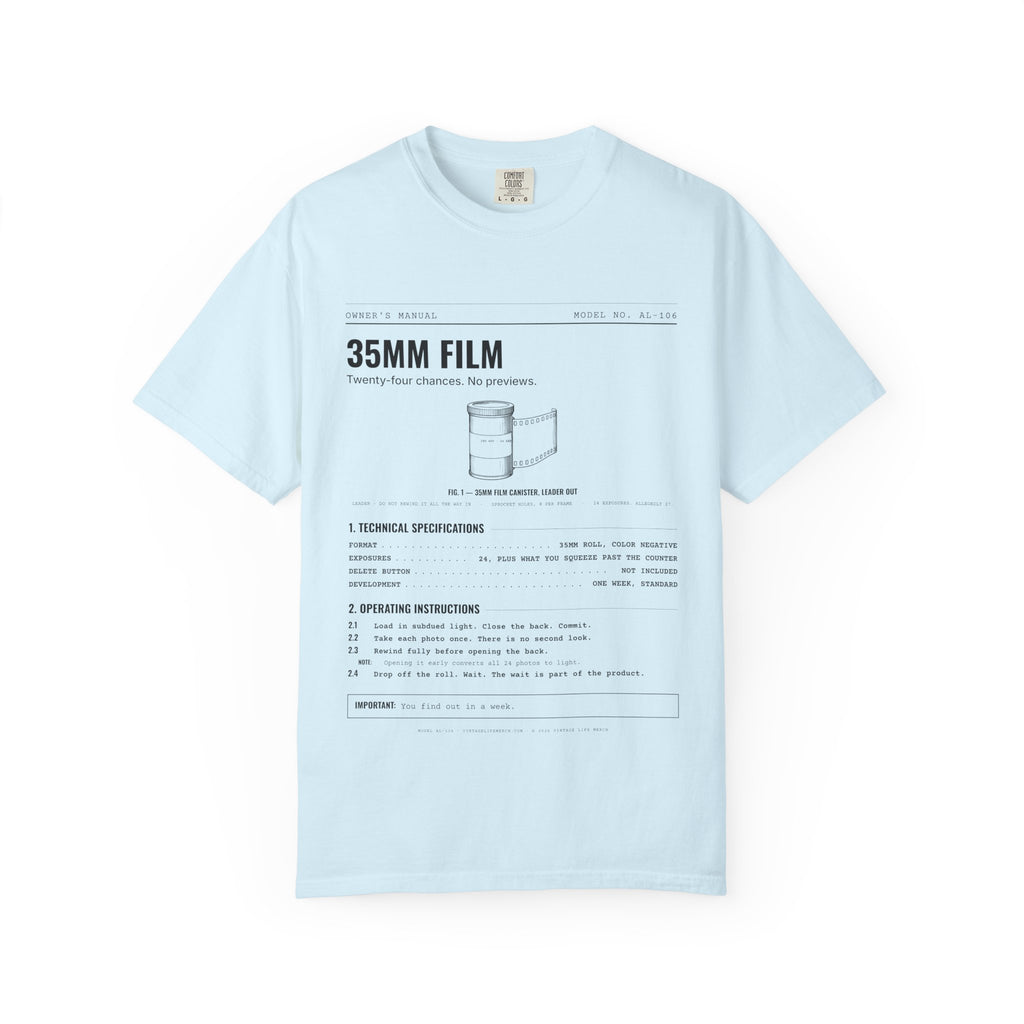 35mm Film Spec Sheet Shirt | Analog Life Vintage Tee in Chambray