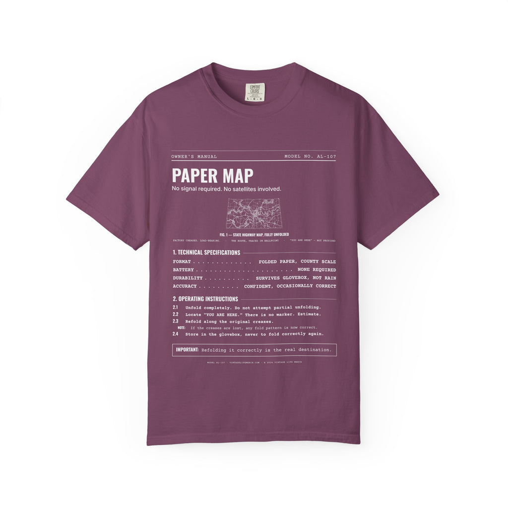 Paper Map Spec Sheet Shirt | Analog Life Vintage Tee in Berry