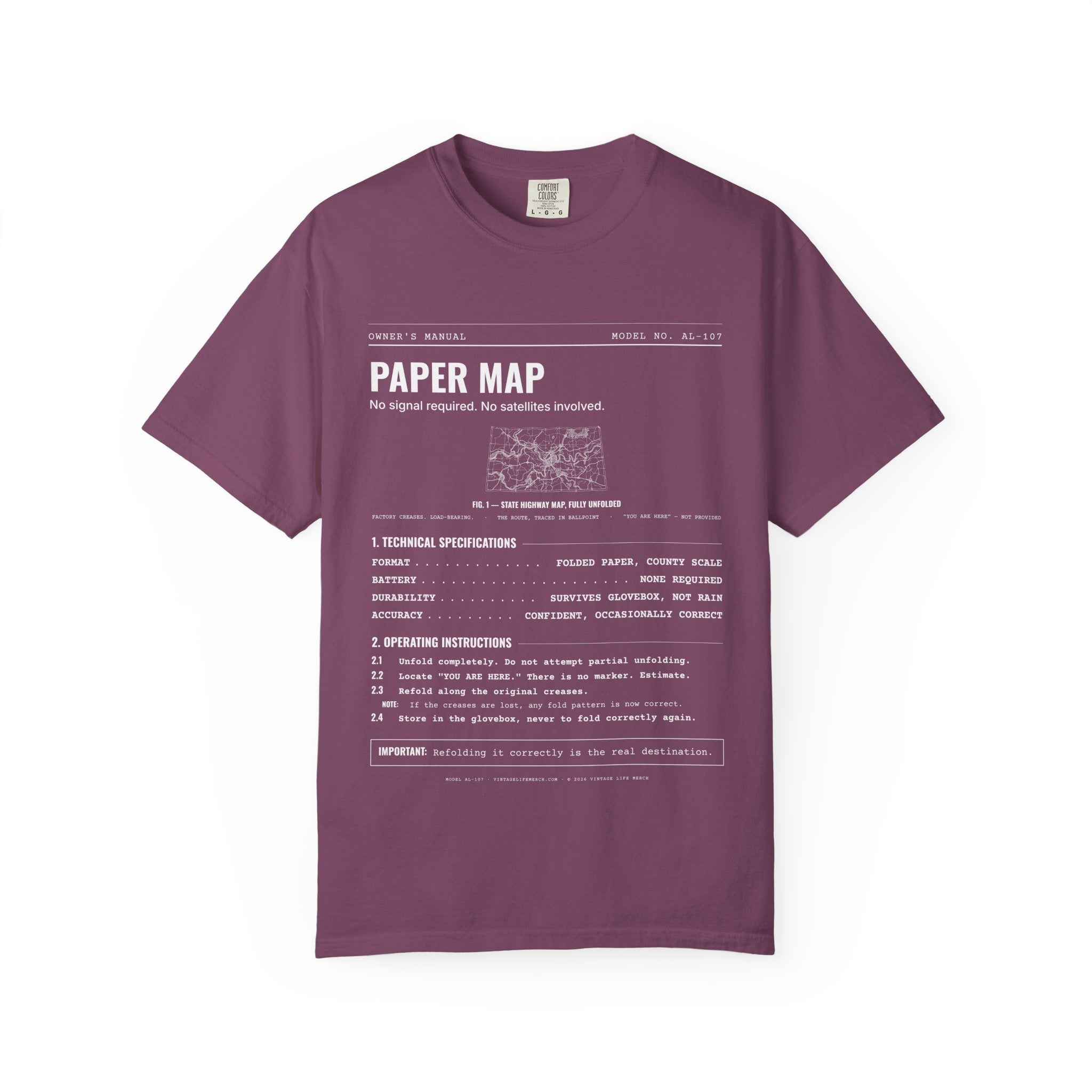 Paper Map Spec Sheet Shirt | Analog Life Vintage Tee in Berry