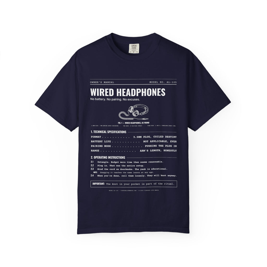 Wired Headphones Spec Sheet Shirt | Analog Life Vintage Tee in True Navy
