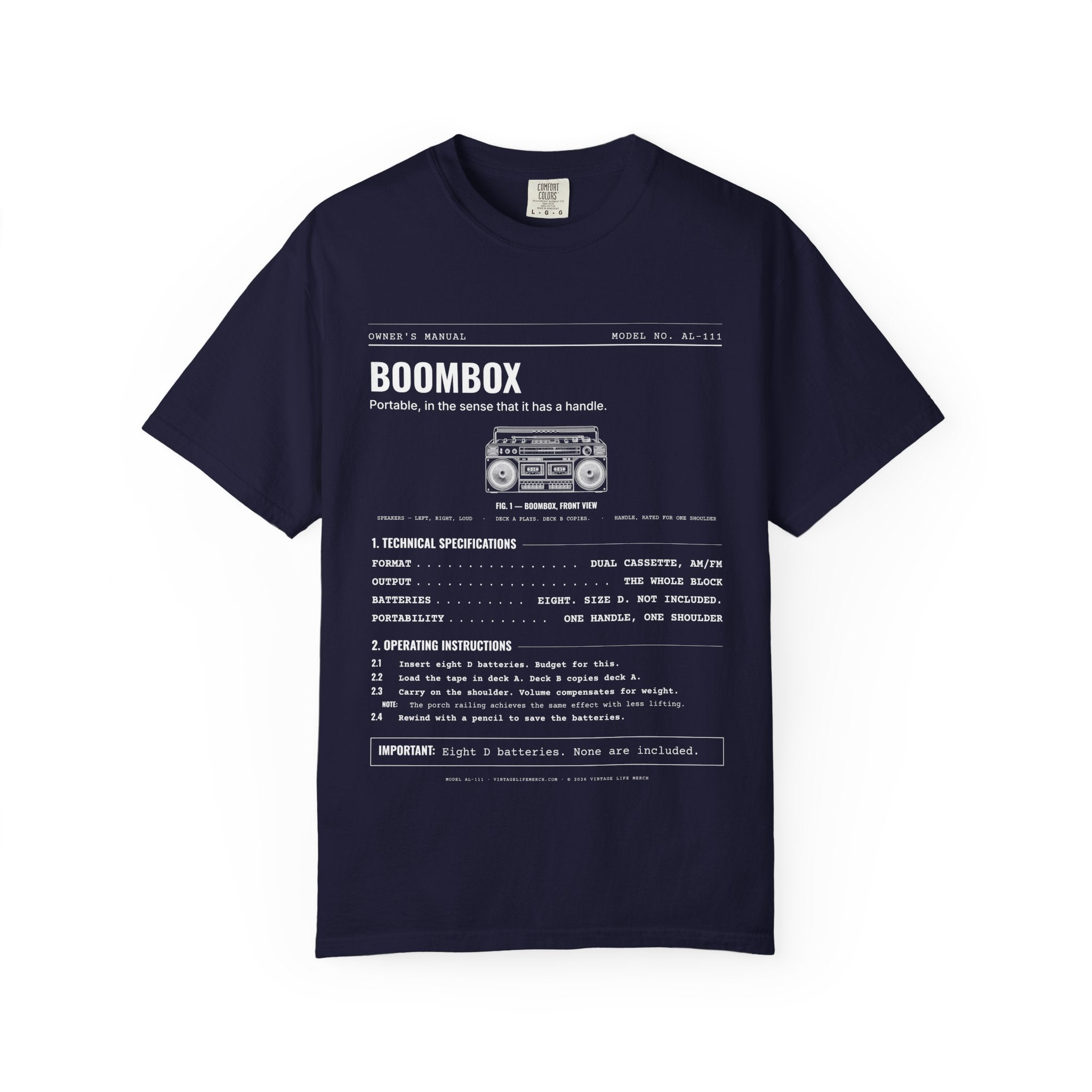 Boombox Spec Sheet Shirt | Analog Life Vintage Tee in True Navy