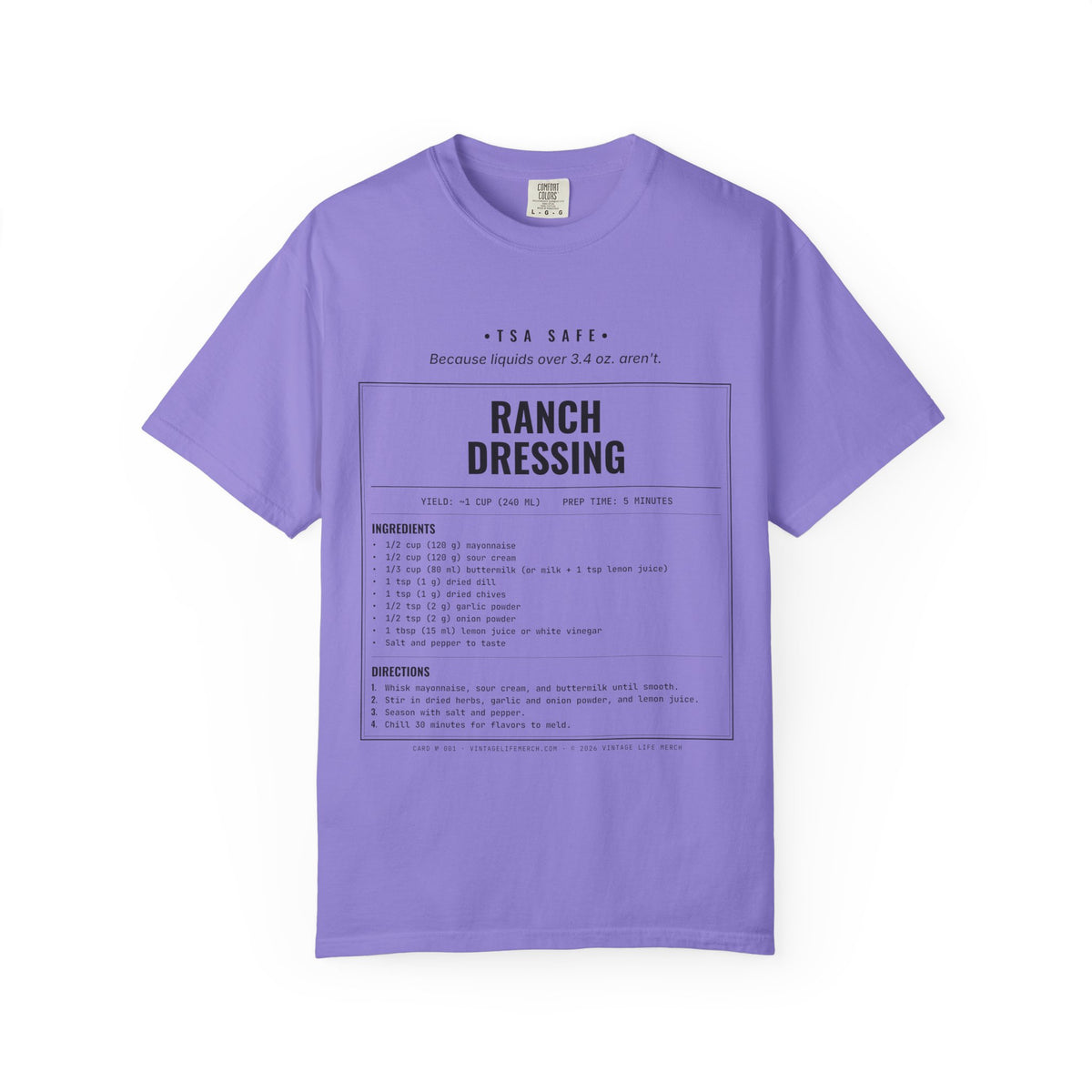 Ranch Dressing Recipe Shirt | TSA Safe Vintage Tee in Violet