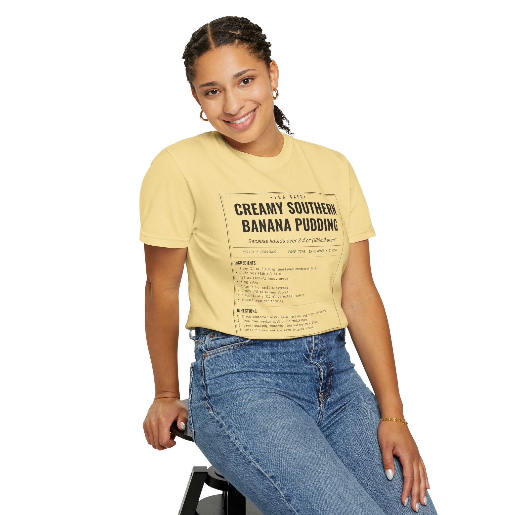 Creamy Southern Banana Pudding | Vintage Recipe Card T-Shirt — Black Ink