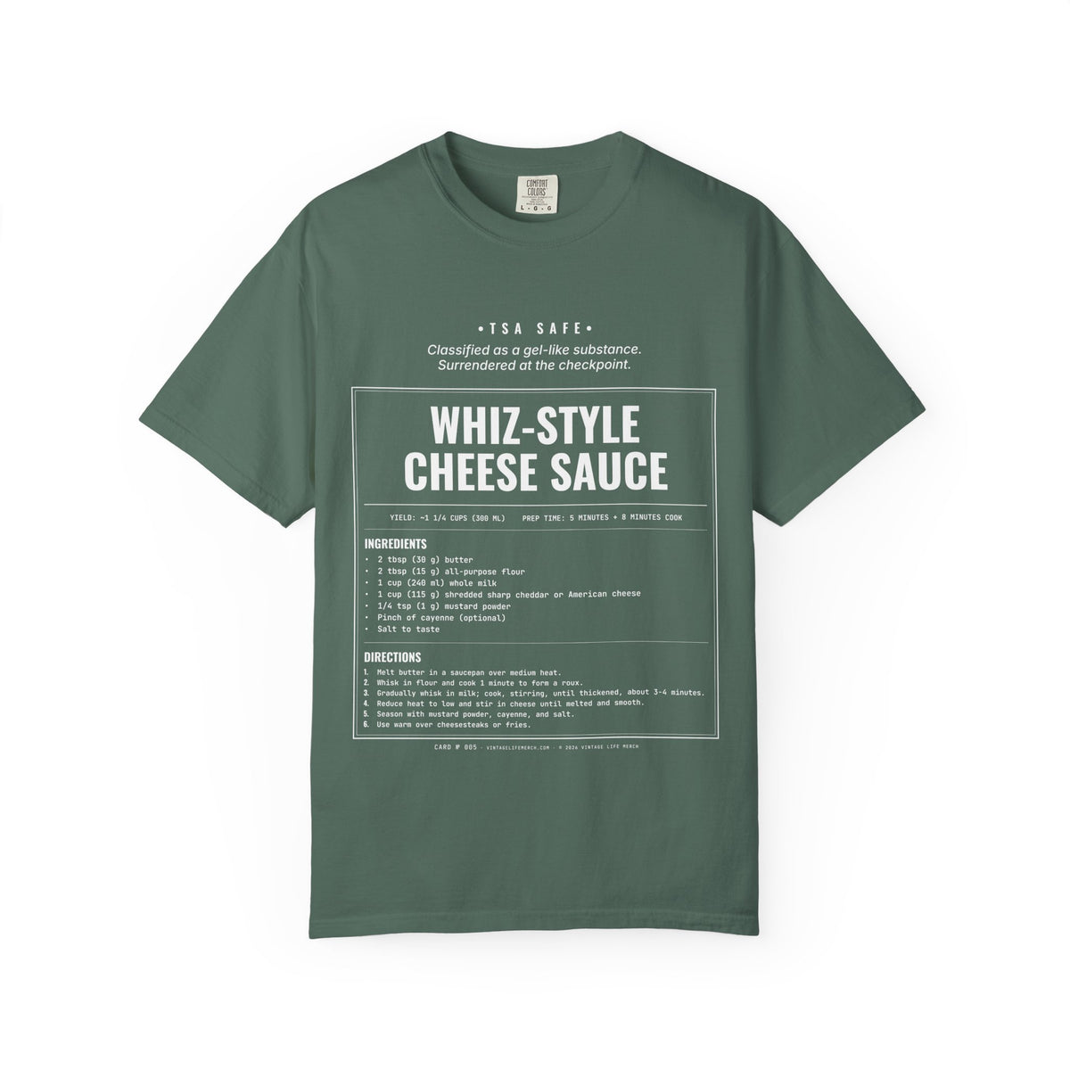 Whiz-Style Cheese Sauce Recipe Shirt | TSA Safe Vintage Tee in Blue Spruce
